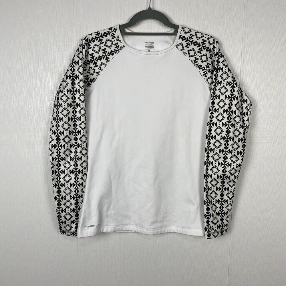 Nike Pro Fitted Therma-Fit Woman’s Black White Long Sleeve Top Size Large